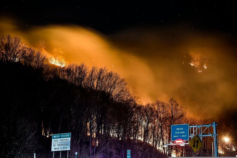 Firefighters from federal and New Jersey agencies were battling the forest fire that broke out Sunday near the New Jersey side of the Delaware Water Gap National Recreation Area.