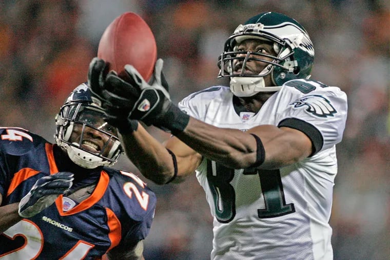 Terrell Owens hauls in pass to set up an Eagles touchdown against the Broncos in October 2005.