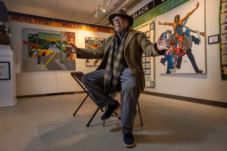Ralph Hunter Sr., founder of Atlantic City's African American Heritage Museum of Southern New Jersey, discusses the work of artist  Melvin C. Irons Sr., whose paintings depicting police violence against MOVE members.