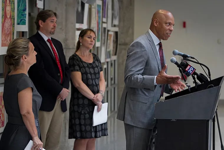 Philadelphia School District Superintendent William Hite speaks during a press conference about a new report on the educational outcomes of public school students involved with the Department of Human Services at the School Administration building on Tuesday, June 10, 2014. ( ALEJANDRO A. ALVAREZ / STAFF PHOTOGRAPHER )