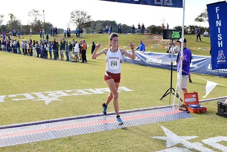 Temple's Blanca Fernandez crosses the finish line first at the American Athletic cross-country championships, Oct 31, at East Carolina University.