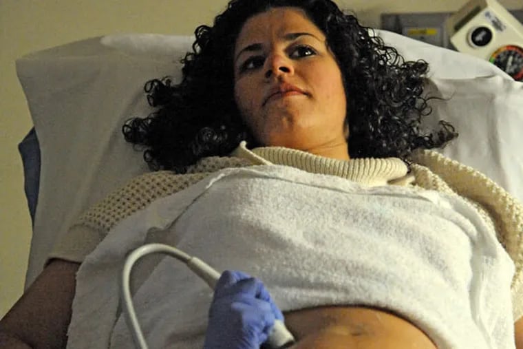 Graziella Nobile, 30, of Brick, N.J., undergoes a fetal echocardiogram at Children's Hospital of Philadelphia. Her fetus has a heart defect in which the great arteries are transposed and which will be corrected surgically within a few days of birth.