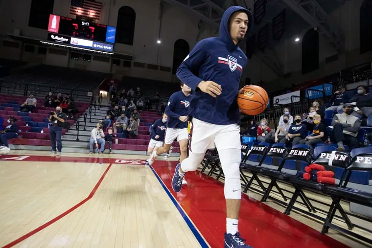 Senior Jelani Williams leading his team on to the court on Nov. 16, his first game at the Palestra.