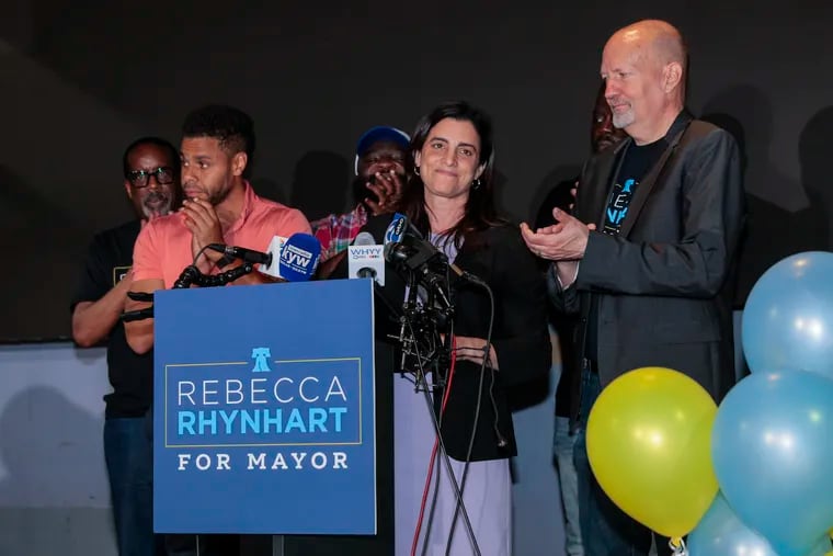 Rebecca Rhynhart, a Democratic candidate for Philadelphia mayor, thanks supporters after conceding on election night. She came in second to Cherelle Parker.