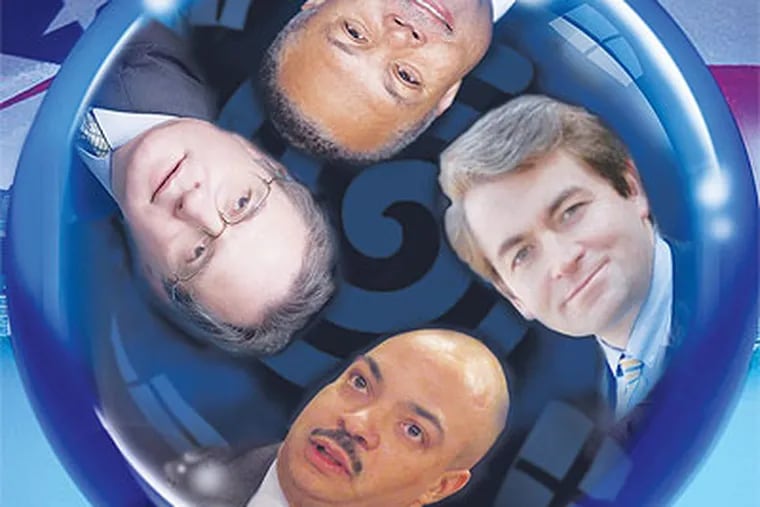 Candidates in the 2015 crystal ball (clockwise from top): Anthony Hardy Williams, Bill Green, Seth Williams, Alan Butkovitz. (Daily News photo illustration)