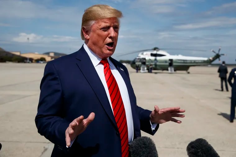 President Donald Trump talking with reporters at Andrews Air Force Base earlier this week.