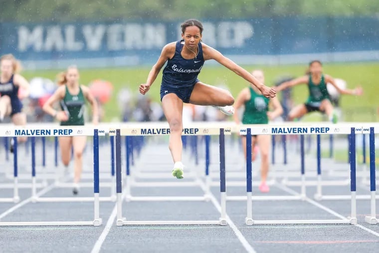 Episcopal Academy senior Avery Elliott competes at the Pennsylvania Independent Schools Athletic Association track and field championships at Malvern Prep on Saturday.