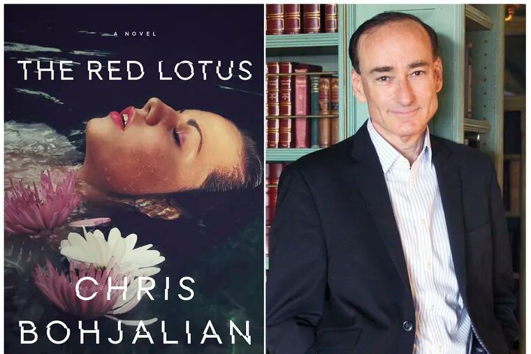 This combination photo shows the cover of "The Red Lotus," left, and author Chris Bohjalian. Novels coming out now and written before the coronavirus pandemic use plagues to explore everything from gender roles to our own failure to anticipate the worst.