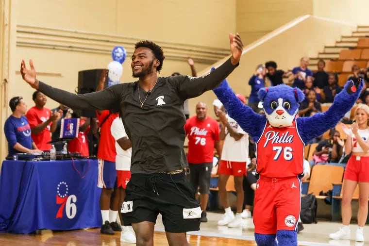 Philadelphia 76ers forward/center Paul Reed enters a back to school event hosted by the Sixers in partnership with Five Below at Rhodes Elementary School in Philadelphia on Friday, Sept. 15, 2023.
