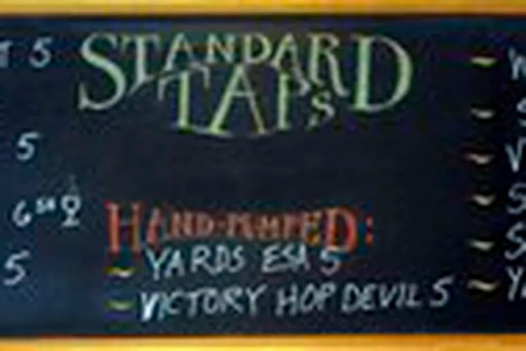 The blackboard menu of brews at the Standard Tap in Northern Liberties. The taproom was a trendsetter in featuring a variety of local beers and craft brews. Its influence helped to establish the neighborhood&#0039;s emergence as a hipster outpost.