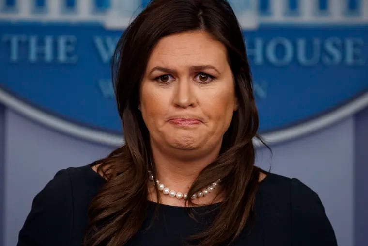 White House press secretary Sarah Sanders listens to a question during a press briefing at the White House, Monday, March 11, 2019, in Washington. (AP Photo/ Evan Vucci)