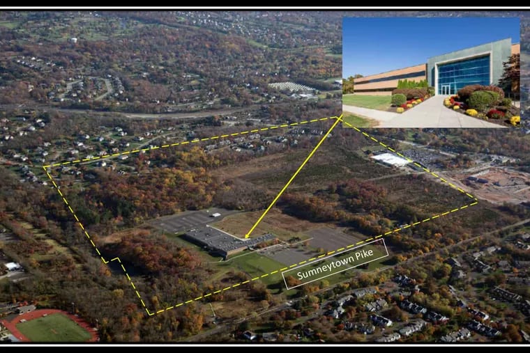 An aerial photo shows the new property, along Sumneytown Pike, purchased by Gwynedd Mercy University