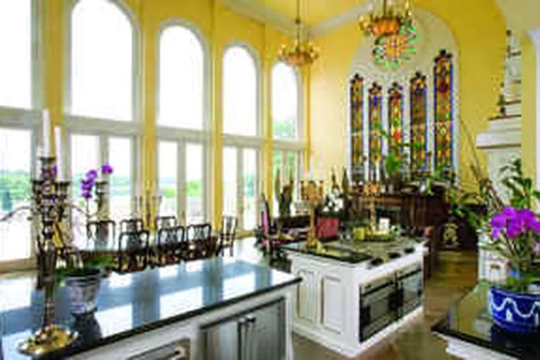 addition, with soaring ceilings and altars used as cabinet bases.