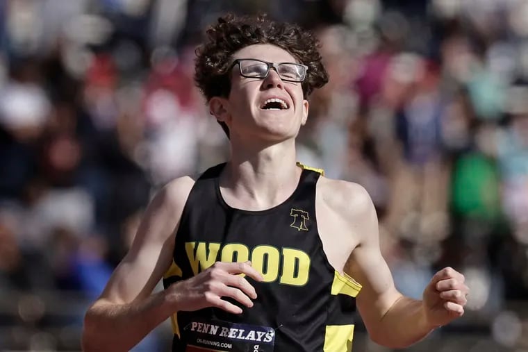 Archbishop Wood’s Gary Martin wins the High School Boys Mile Run Championship at the 2022 Penn Relays at Franklin Field in Phila., Pa. on April 29, 2022.