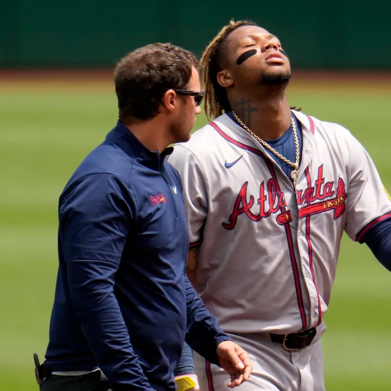 Braves star Ronald Acuña Jr. will miss the rest of the season with a torn ACL in his left knee.