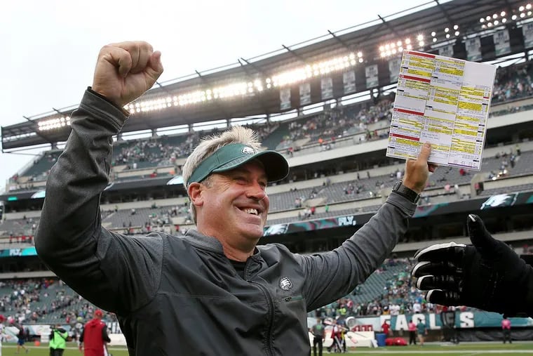 Eagles head coach Doug Pederson has a reason to celebrate after leading the team to a 5-1 start.
