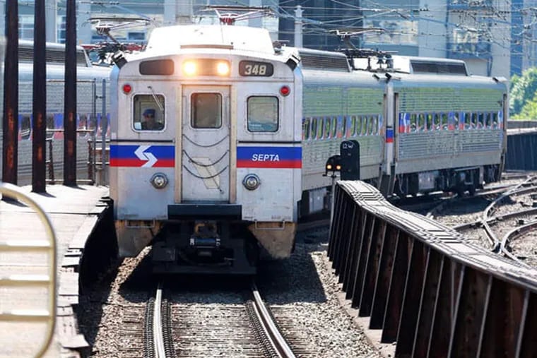 A SEPTA Trenton Line train pulls onto track four at 30th Street Station.