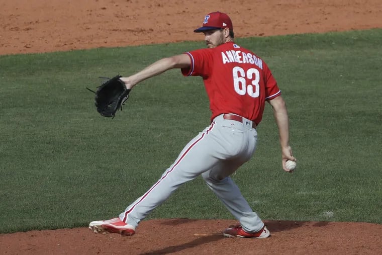 Drew Anderson, pictured in spring training back in March, had a rough outing Monday in Triple-A Lehigh Valley's loss to Buffalo.