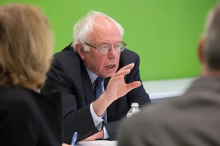 Sen. Bernie Sanders speaks with the editorial boards of The Inquirer and Daily News on Wednesday.