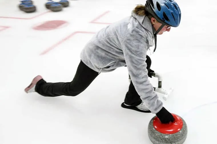 Nicolette Stoner works on her curling skills at the Igloo Ice Rink in Mount Laurel.
