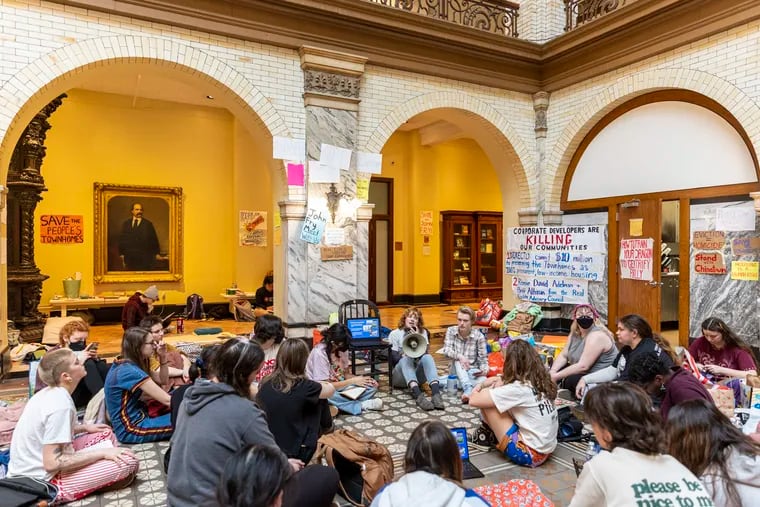 Drexel students protesting outside of president John Fry’s office Thursday for almost 51 hours, demanding Drexel assist the preservation of the UC Townhomes low-income housing project in West Philadelphia.