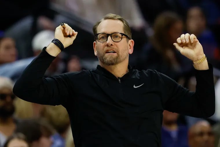 Sixers coach Nick Nurse watches his team against the New York Knicks on Friday.