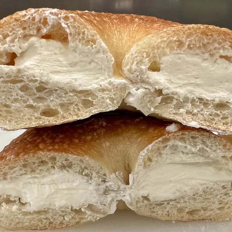 A scooped bagel with cream cheese at Slice & Schmear, 1700 S. 10th St.