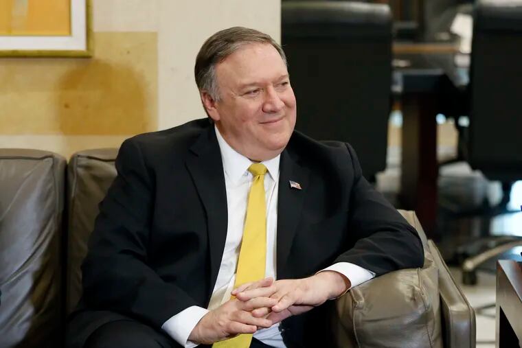 U.S. Secretary of State Mike Pompeo, meets with Lebanese Prime Minister Saad Hariri, in Beirut, Lebanon, Friday, March. 22, 2019. Mike Pompeo arrived in Lebanon on Friday amid strong regional condemnation of President Donald Trump's declaration that it's time the U.S. recognized Israel's sovereignty over the Israeli-occupied Golan Heights.