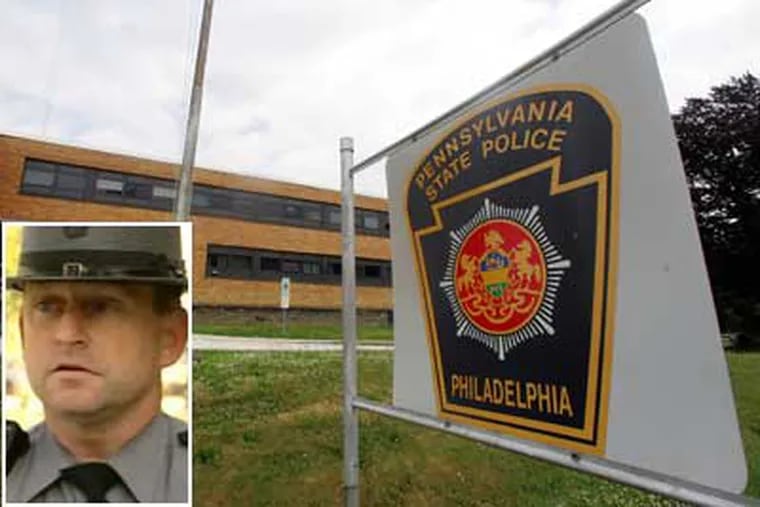 State police Belmont Barracks, Philadelphia, where off-duty Pa. State Trooper Corp. John Quigg, inset, was based ( David Swanson / Staff Photographer / WPVI TV6)