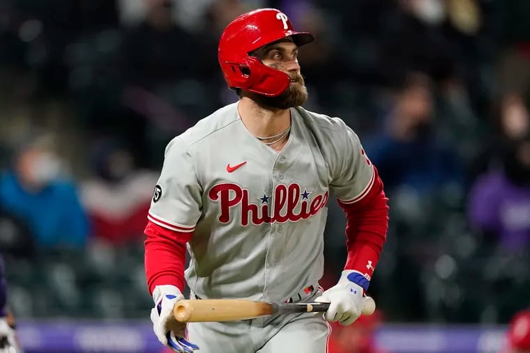 Phillies right fielder Bryce Harper did not play Thursday after getting hit in the face with a pitch on Wednesday. 



.