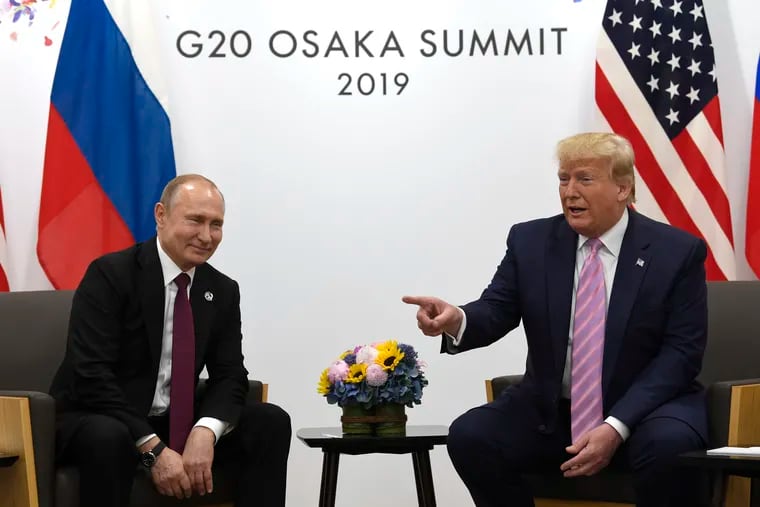 President Donald Trump (right) meets with Russian President Vladimir Putin during a bilateral meeting on the sidelines of the G-20 summit in Osaka, Japan, on Friday.