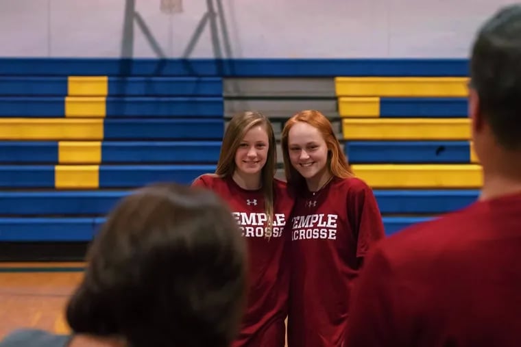 Belle Mastropietro and Julie Schickling, teammates on the Temple lacrosse team, have played together since middle school.