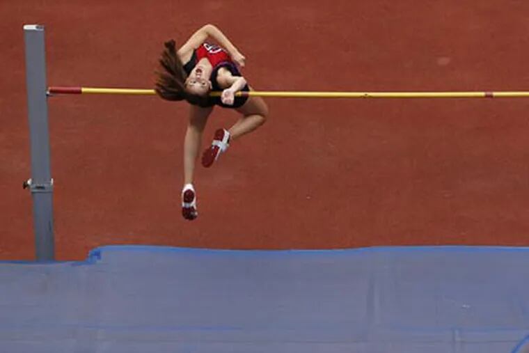 Germantown Academy's Megan McCloskey tied for eighth in the girls' high jump. (David Maialetti/Staff Photographer)