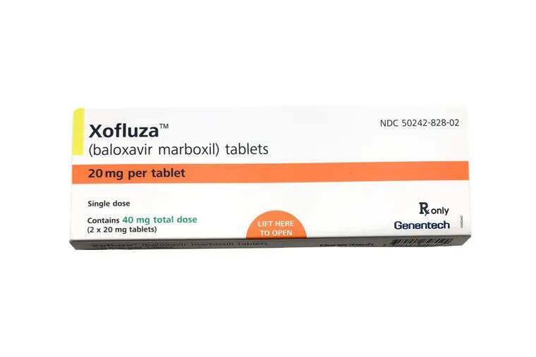 This undated product image provided by Genentech shows a box for Xofluza, a pill for shortening the duration and easing symptoms of the flu. U.S. health regulators have approved the first new type of flu drug in two decades.