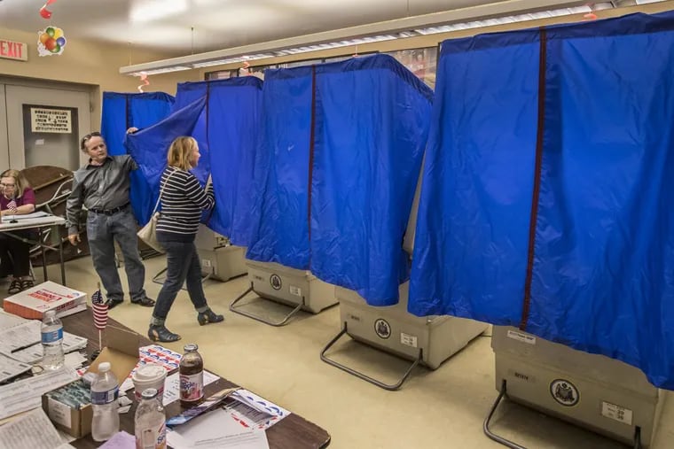 A polling place at the bocci court at Marconi Plaza in Philadelphia during the 2017 primary elections.