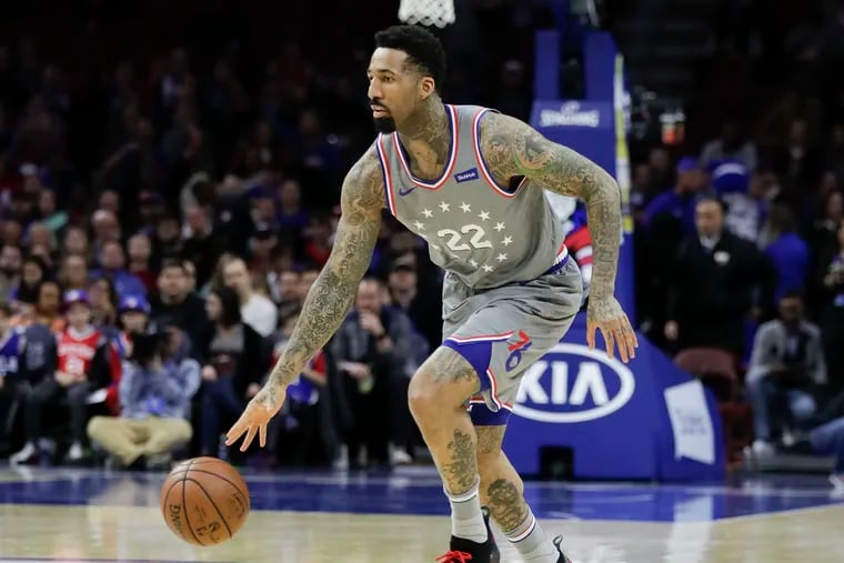 Sixers forward Wilson Chandler dribbles the basketball against the Washington Wizards on Friday, November 30, 2018 in Philadelphia.  YONG KIM / Staff Photographer