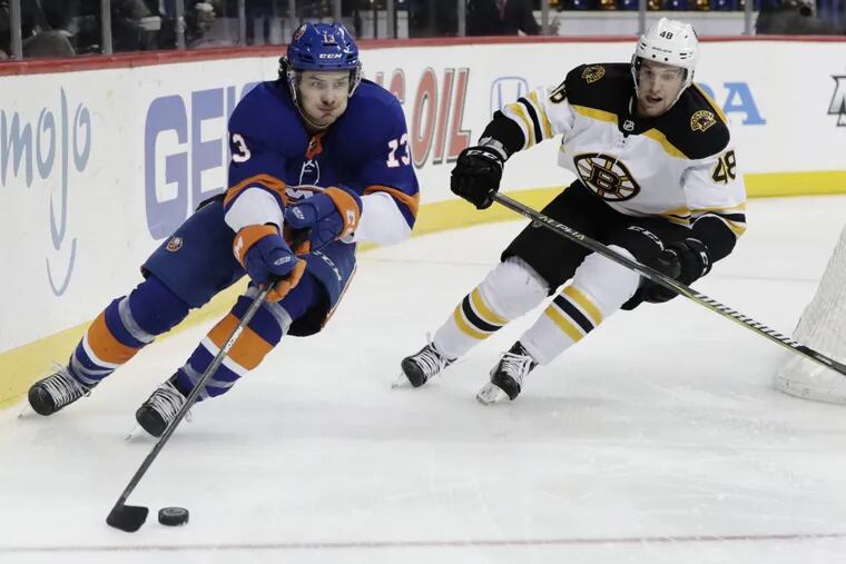 The Islanders' Mathew Barzal (left) leads NHL rookies in scoring this season.