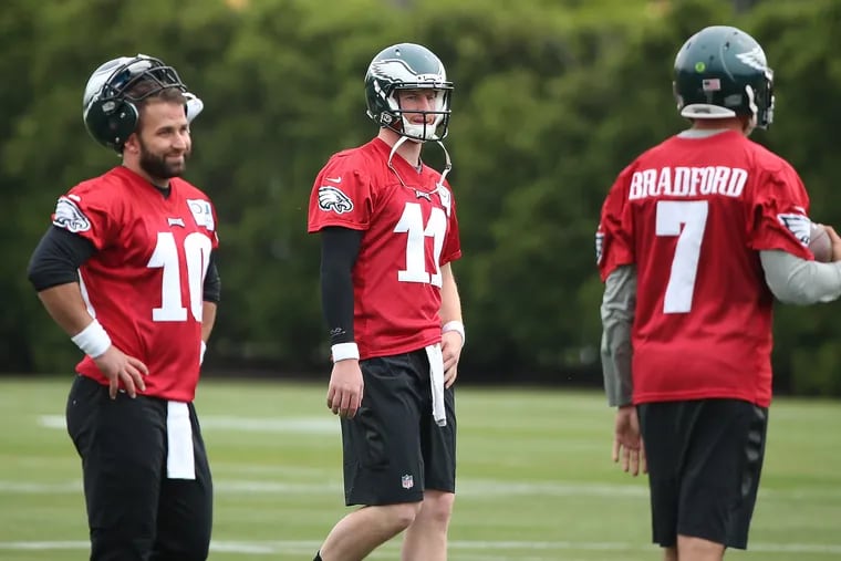 The Eagles signed Sam Bradford, right, and Chase Daniel, left, to be their quarterbacks in the 2016 offseason. Then they drafted Carson Wentz that April, and everyone knew where things were headed.