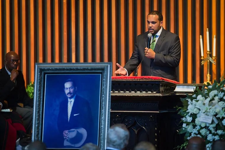 Joseph W. Mondesire, son of J. Whyatt Mondesire, speaks at his father’s memorial service. The former publisher and NAACP president would have been 66 on Wednesday. (ALEJANDRO A. ALVAREZ/Staff Photographer)