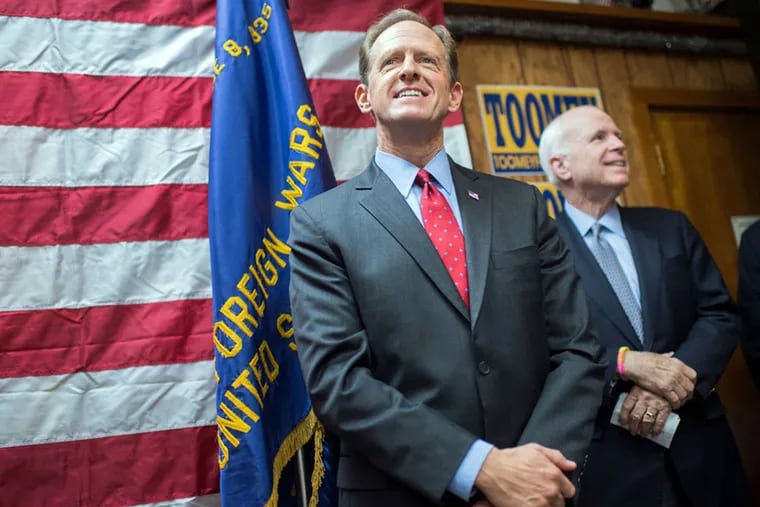 Sen. Pat Toomey was joined on the campaign trail Friday in Delaware County by Arizona Sen. John McCain. Toomey has kept a distance from Donald Trump, who rallied in the county the day before.