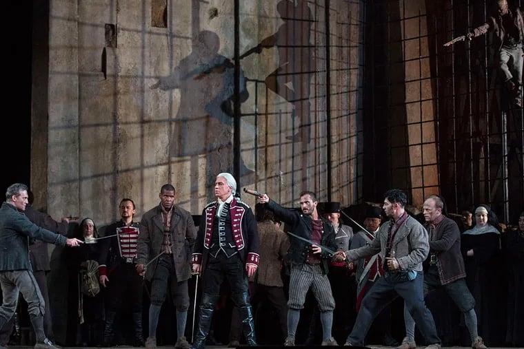 Dmitri Hvorostovsky (foreground) in the Metropolitan Opera's Oct. 3 production of &quot;Il Trovatore.&quot; &quot;We owe him a lot,&quot; Met general manager Peter Gelb said. (Photo Credit: Marty Sohl)