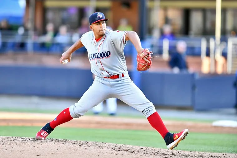 Francisco Morales pitching for the Lakewood BlueClaws in 2019.