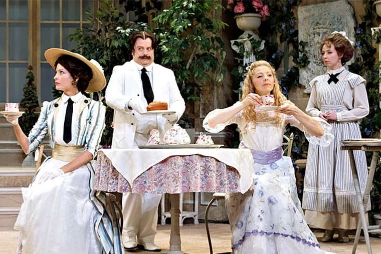 In Shakespeare Festival's"The Importance of Being Earnest" are (from left) Alexie Gilmore, Brad DePlanche, Erin Partin, and Lauren Mulcahy. (LEE A. BUTZ)