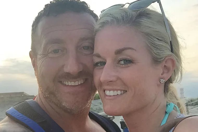Former Philadelphia Highway Patrol Officer Michael Alice and his ex-girlfriend, Shannon Montague, a current Philly cop, are seen together in this photo taken in Sea Isle, on the Jersey Shore, allegedly on July 27, 2015.