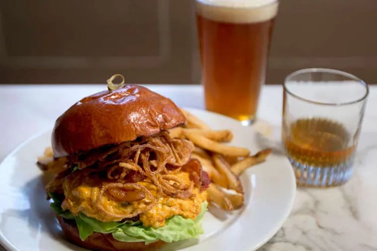The House Grind burger, a Buffalo Trace shot and a pint of Newbold at Rex 1516. ( DAVID SWANSON / Staff Photographer )