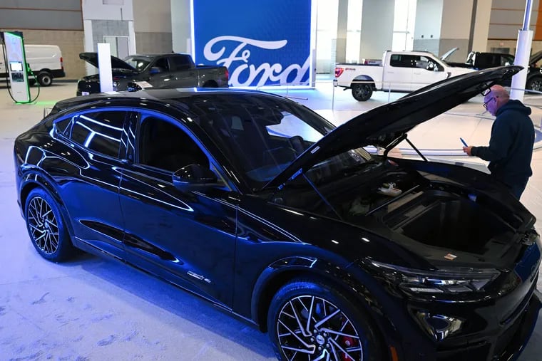 A Ford Mustang Mach-E electric vehicle at the Washington Auto Show in January. (Washington Post photo by Matt McClain)