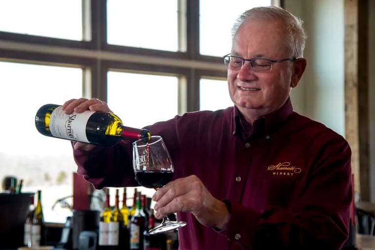 Larry Sharrott, owner of Sharrott Winery in Winslow Township, pours a glass of his Coeur d’Est. He is also president of Visit South Jersey, the marketing organization for Burlington, Camden, Gloucester and Salem counties, that has helped make this region a beverage tourism destination.