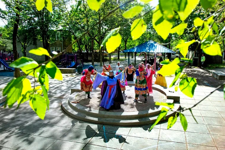 May 17, 2021: The cast of "Islamic Snow White" rehearsing in the open-air Clinton Street Amphitheater in Camden before performing the musical to celebrate the end of Ramadan last week. The production will be headed to the DC Black Theatre & Arts Festival in Washington in June, and the Camden Rep company expects to present it in Philadelphia as COVID-19 restrictions are lifted.
