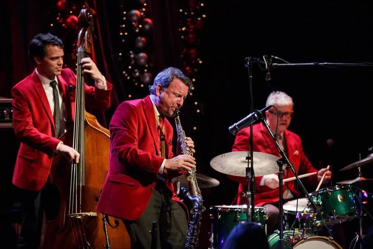 Matt Wilson's Christmas Tree-O (from left) Paul Sikivie, Jeff Lederer, and Matt Wilson) play Chris' Jazz Cafe on Saturday, Dec. 10.