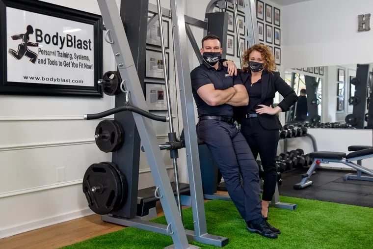 Victoria and Stephen Williamson pose in BodyBlast Haddonfield, their one-on-one personal training studio in Haddonfield Feb. 25, 2021. They talked about working out again after having COVID and offer tips on how to manage that.